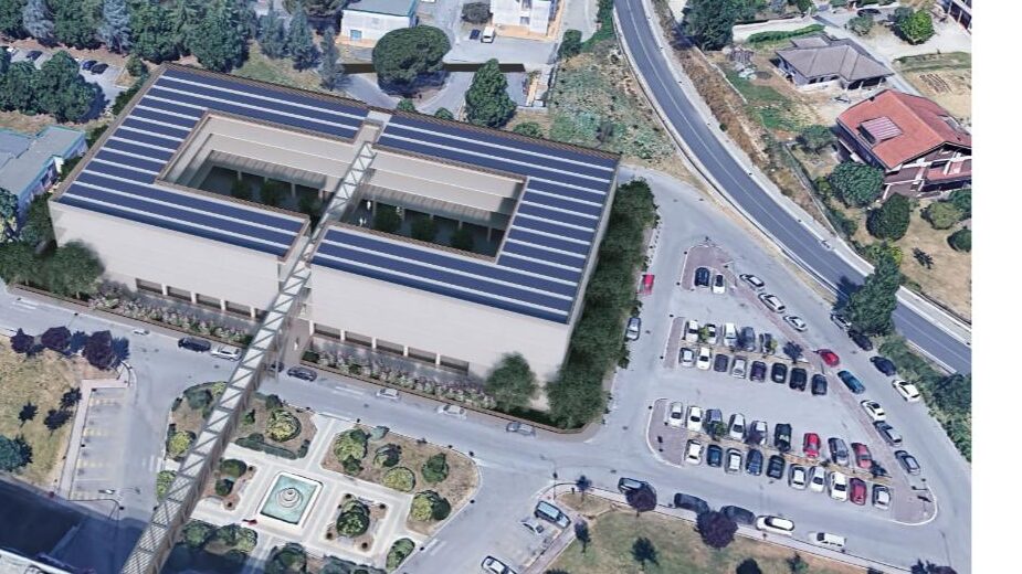 Una veduta dall'alto del nuovo progetto dell'ospedale Spaziani di Frosinone che ha ricevuto 18.5 milioni di euro da parte della Regione Lazio, la quale ha stanziato 35 milioni di euro in totale per sei ospedali delle province di Latina e di Frosinone