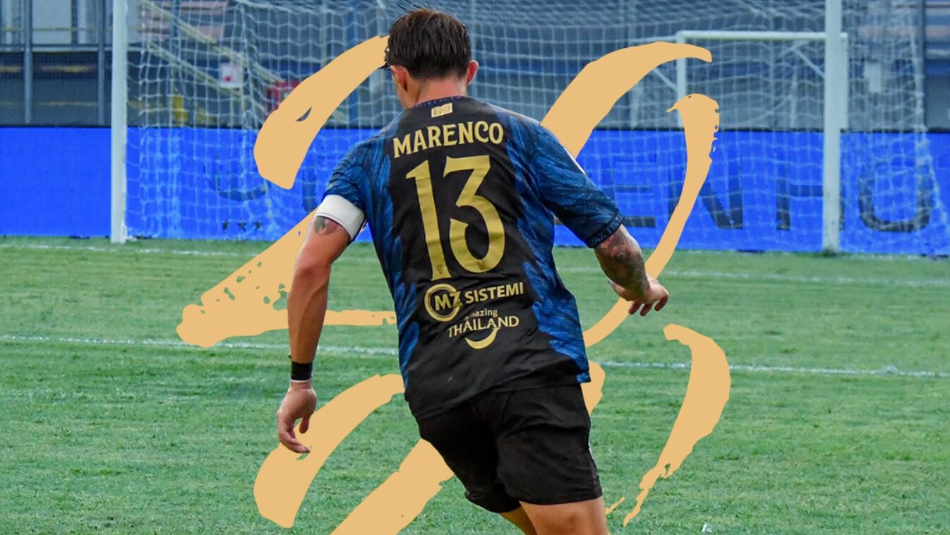 Filippo Marenco con la maglia del Latina Calcio. Il difensore classe 2003 è il nuovo capitano della squadra pontina e ha rinnovato il suo contratto fino al 2028