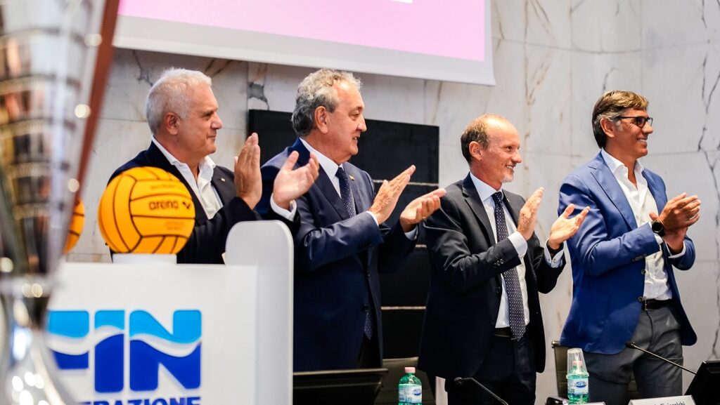 Un momento della presentazione della nuova stagione di pallanuoto avvenuto mercoledì 1 ottobre a Roma. Saranno quattro le formazioni laziali che parteciperanno ai campionati di A1 e A2 di cui ben tre della Capitale